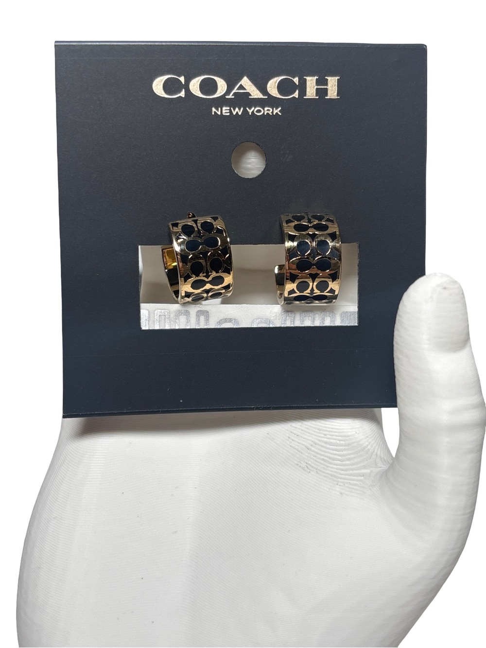COACH Gold-Tone Hoop Earrings with Black Signature Pattern NWT comes w/ Dusty
